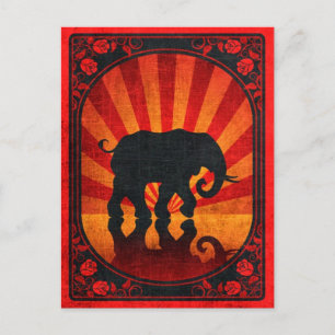 Cartão Postal Cartaz de Silhueta de Elefante Vermelho Antigo