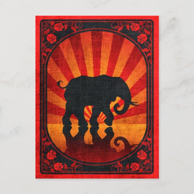 Cartão Postal Cartaz de Silhueta de Elefante Vermelho Antigo (Frente)