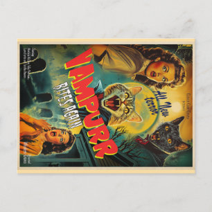 Cartão Postal Cartaz de terror retrô do Gato Vampurr