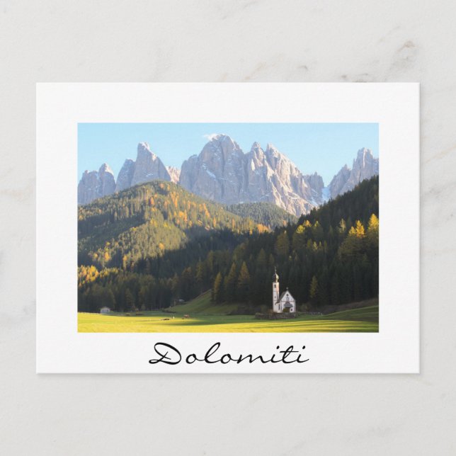 Cartão Postal Cartaz de texto branco da montanha Dolomites (Frente)
