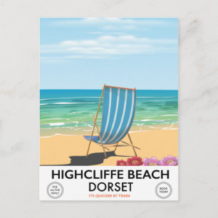 Cartão Postal Cartaz de trem vintage da Praia de Highcliffe, Dor