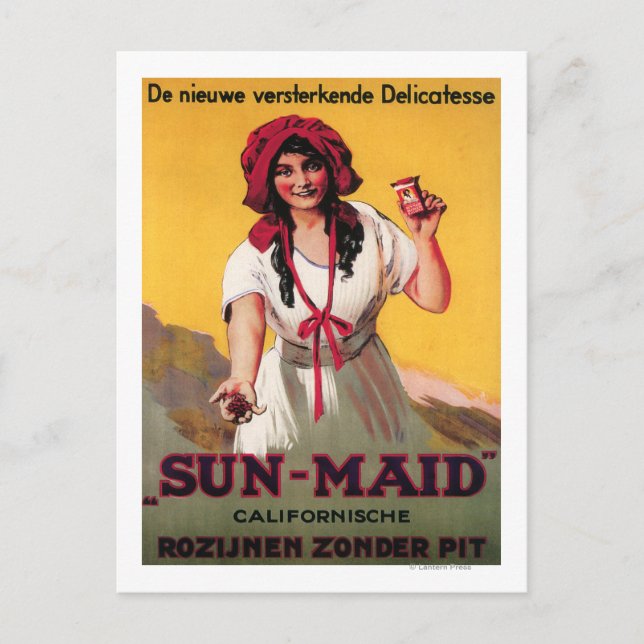 Cartão Postal Cartaz de Uva-Passa da Califórnia Sun-Maid (Frente)