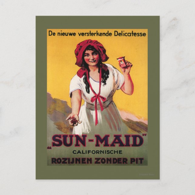 Cartão Postal Cartaz de Uva-Passa da Califórnia Sun-Maid (Frente)