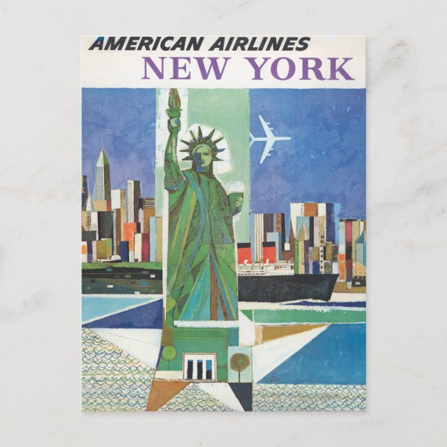 Cartão Postal Cartaz de Viagem Antigo da American Airlines (Frente)