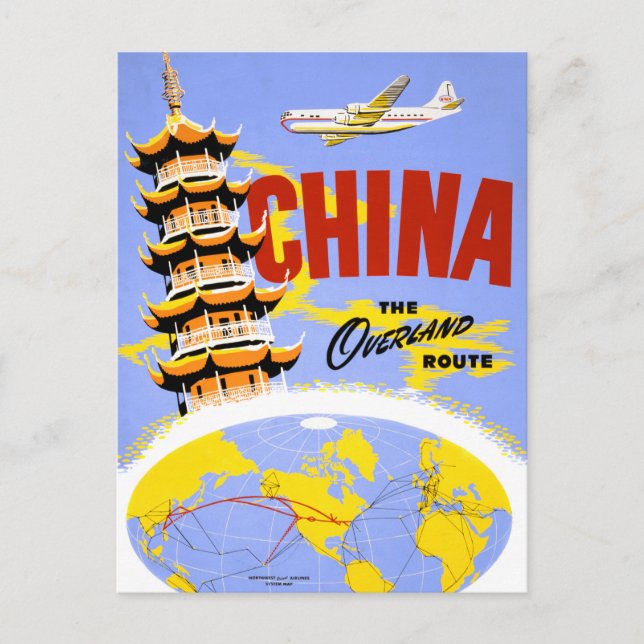 Cartão Postal Cartaz de Viagem Antigo da China Restaurado (Frente)