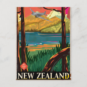 Cartão Postal Cartaz de Viagem Antigo da Nova Zelândia