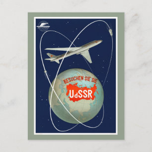 Cartão Postal Cartaz de Viagem Antigo da União Soviética URSS Re