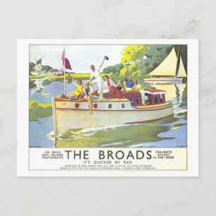 Cartão Postal Cartaz de Viagem Antigo das Broads na Inglaterra