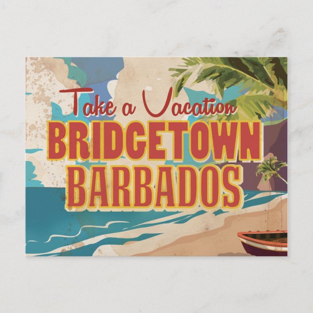 Cartão Postal Cartaz de Viagem Antigo de Bridgetown, Barbados (Frente)