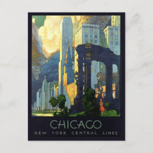 Cartão Postal Cartaz de Viagem Antigo de Chicago Illinois anos 1