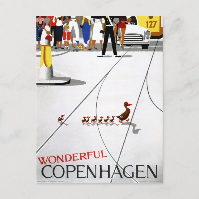 Cartão Postal Cartaz de Viagem Antigo de Copenhague Restaurado (Frente)