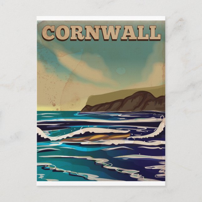 Cartão Postal Cartaz de Viagem Antigo de Cornwall (Frente)