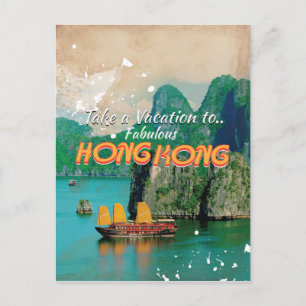 Cartão Postal Cartaz de Viagem Antigo de Hong Kong