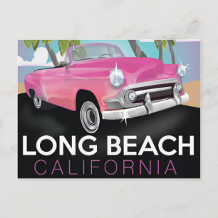 Cartão Postal Cartaz de viagem antigo de Long Beach Califórnia