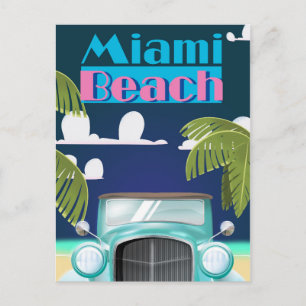 Cartão Postal Cartaz de viagem antigo de Miami Beach, Flórida EU