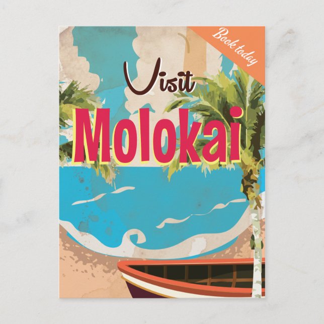 Cartão Postal Cartaz de Viagem Antigo de Molokai (Frente)