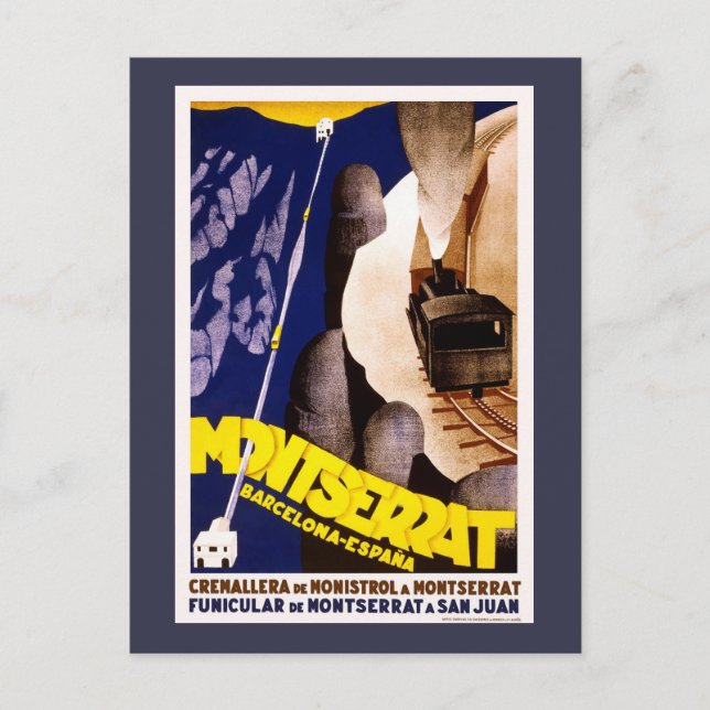 Cartão Postal Cartaz de Viagem Antigo de Montserrat, Espanha (Frente)