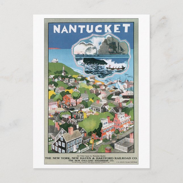 Cartão Postal Cartaz de Viagem Antigo de Nantucket (Frente)