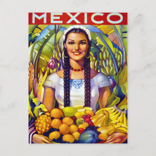 Cartão Postal Cartaz de Viagem Antigo do México Restaurado