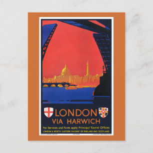 Cartão Postal Cartaz de Viagem Antigo Londres via Harwich Inglat