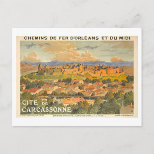 Cartão Postal Cartaz de Viagem Antigo para Carcassonne na França