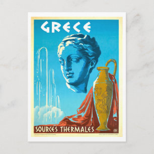 Cartão Postal Cartaz de Viagem Antigo para Fontes Termais, Gréci