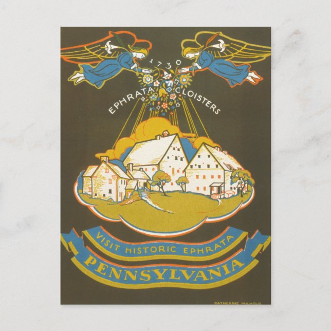 Cartão Postal Cartaz de Viagem Antigo para o Ephrata Cloister (Frente)