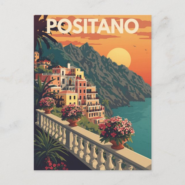 Cartão Postal Cartaz de Viagem Antigo Positano Itália (Frente)