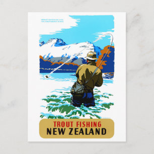Cartão Postal Cartaz de Viagem Antigo Restaurado da Nova Zelândi