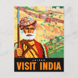 Cartão Postal Cartaz de Viagem Antigo Restaurado de Jaipur Índia