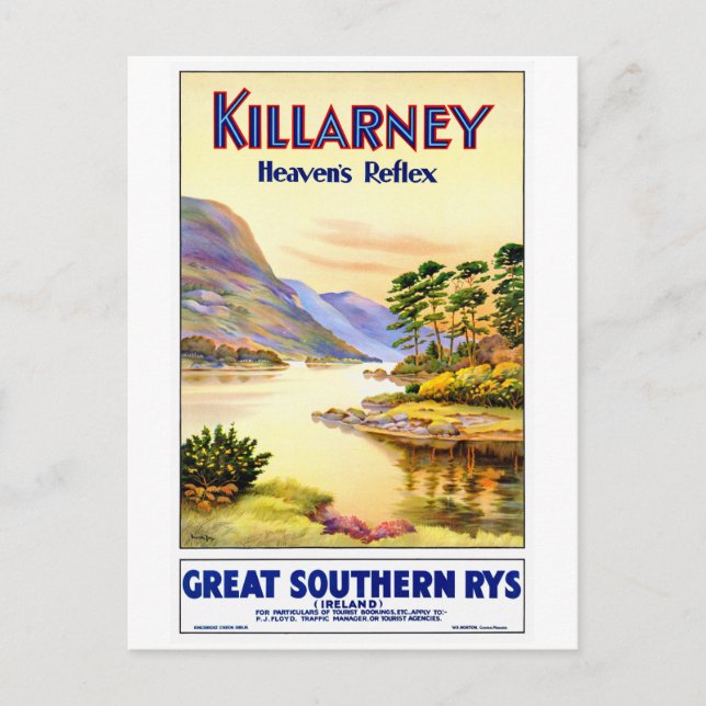 Cartão Postal Cartaz de Viagem Antigo Restaurado Killarney Irlan (Frente)