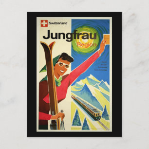 Cartão Postal Cartaz de Viagem Antigo, Suíça, Jungfrau,