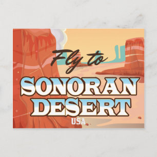 Cartão Postal Cartaz de viagem Cartoon do Deserto de Sonora.