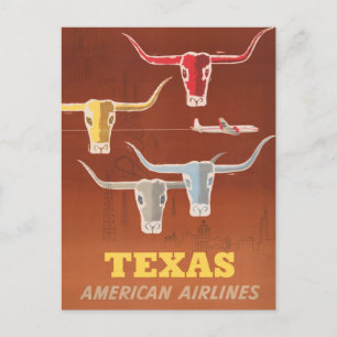 Cartão Postal Cartaz de Viagem da American Airlines para o Texas