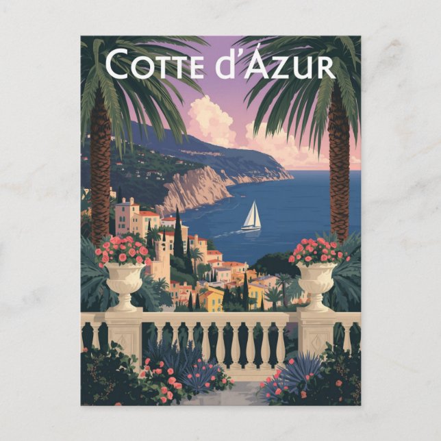 Cartão Postal Cartaz de Viagem da Côte d'Azur - Riviera Francesa (Frente)