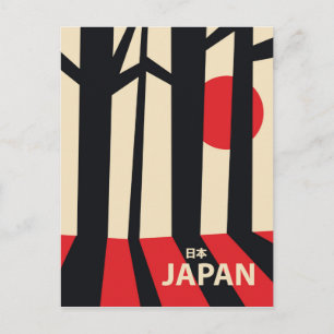 Cartão Postal Cartaz de viagem da floresta vintage do Japão.