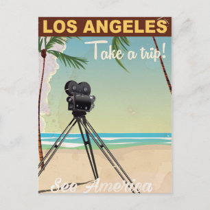 Cartão Postal cartaz de viagem da praia da câmera vintage de los