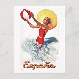 Cartão Postal Cartaz de Viagem da Praia da Espanha de 1940