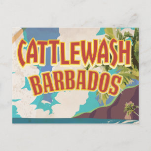Cartão Postal Cartaz de viagem da Praia de Cattlewash Barbados.
