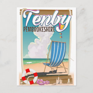 Cartão Postal cartaz de viagem da praia de Tenby Pembrokeshire
