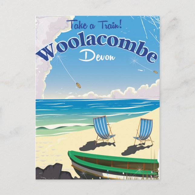 Cartão Postal Cartaz de viagem da praia de Woolacombe Devon (Frente)