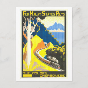 Cartão Postal Cartaz de Viagem das Ferrovias Malaias Vintage