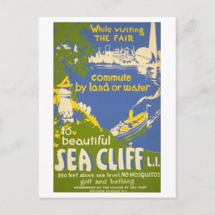 Cartão Postal Cartaz de Viagem de 1939 Sea Cliff, Long Island