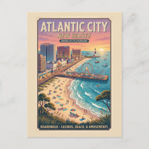 Cartão Postal Cartaz de Viagem de Atlantic City, Nova Jersey