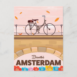 Cartão Postal Cartaz de viagem de bicicleta de Amsterdã lindo.
