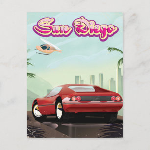 Cartão Postal cartaz de viagem de carro esportivo vermelho de Sa