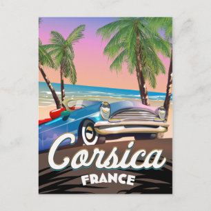 Cartão Postal cartaz de viagem de carro retrô na Córsega