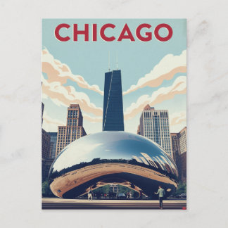 Cartão Postal Cartaz de Viagem de Chicago: O Bean e a Torre Will