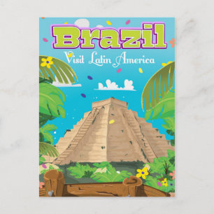 Cartão Postal Cartaz de viagem de desenho animado do Brasil.