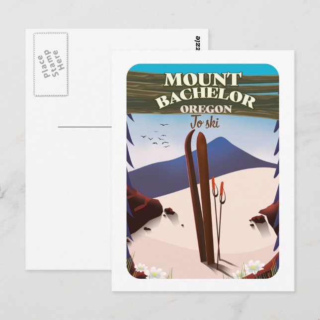 Cartão Postal Cartaz de viagem de esqui em Mount Bachelor Oregon (Frente/Verso)